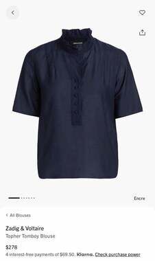 Zadig & Voltaire Topher Tomboy Blouse navy size S super light weight NEW